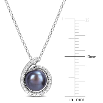 8-8.5MM Black Freshwater Cultured Pearl and Diamond Accent Pendant with
Chain in Sterling Silver