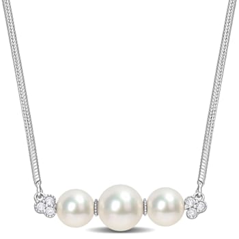 6-7.5MM Freshwater Cultured Pearl and 1/5 CT TGW Topaz Bar Necklace in
Sterling Silver