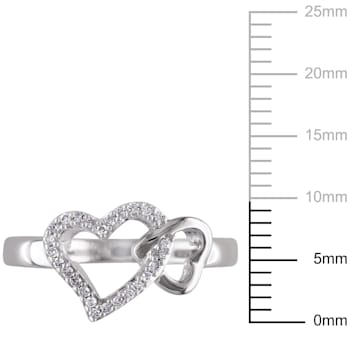 1/10 CT TW Diamond Double Heart Interlocked Ring in Sterling Silver