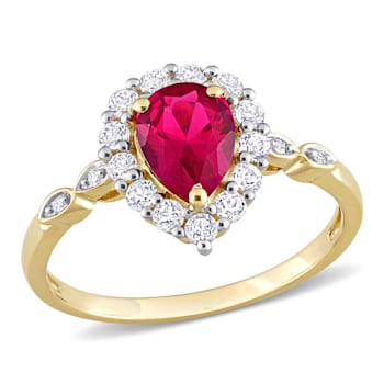 2 3/8 CT TGW Created Ruby and White Topaz and Diamond-Accent Halo Ring
in 10K Yellow Gold