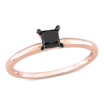 1/2 ct Black Diamond Solitaire Engagement Ring in 14K Rose Gold