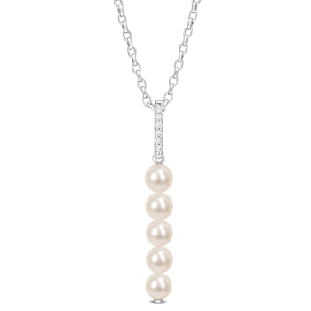 4.5-5MM Freshwater Cultured Pearl and 1/5 CT TGW Topaz Pendant with
Chain in Sterling Silver