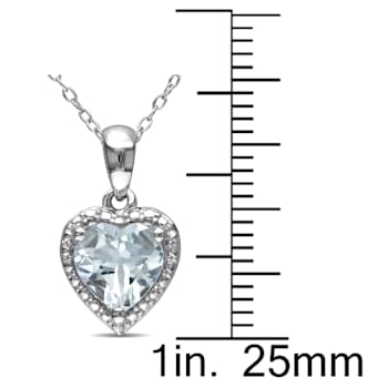 1 1/2 CT TGW Aquamarine Heart Halo Pendant with Chain in Sterling Silver