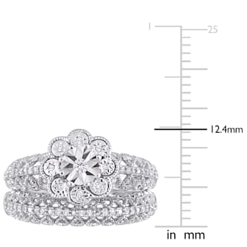 1/6 CT TW Diamond Vintage Bridal Set in Sterling Silver