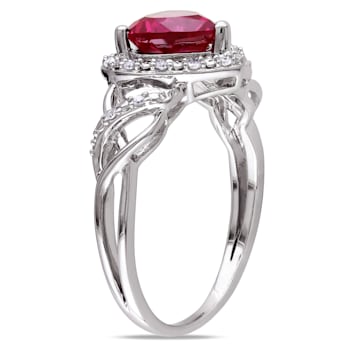 1 5/8 CT TGW Created Ruby and 1/10 CT TW Diamond Heart Ring in Sterling Silver
