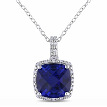 5 3/4 CT TGW Created Blue Sapphire and 1/10 CT TW Diamond Pendant with
Chain in Sterling Silver