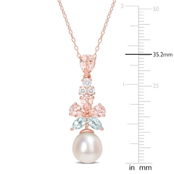 9.5-10MM Freshwater Cultured Pearl and 2 3/4 CT TGW Topaz Pendant in 18K
Rose Gold Sterling Silver