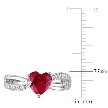 1 5/8 CT TGW Created Ruby and Diamond Accent Heart Ring in Sterling Silver