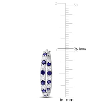 3 5/8 CT TGW Created Blue and White Sapphire Hoop Earrings in Sterling Silver