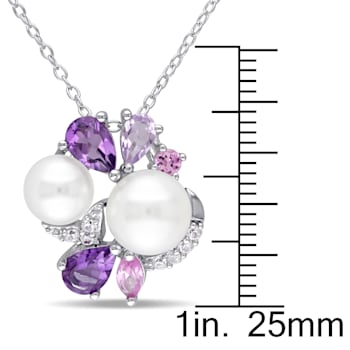6.5-8MM Freshwater Cultured  Pearl and 1 3/8 CT TGW Multi-Gemstone
Pendant in Sterling Silver