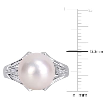 11-12MM Freshwater Cultured Pearl and Diamond-Accent Split Shank Ring in
Sterling Silver