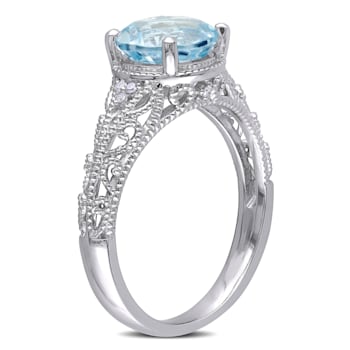 2 1/3 CT TGW Sky Blue Topaz and Diamond Accent Vintage Ring in Sterling Silver
