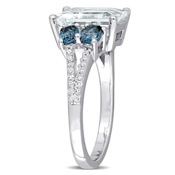 4 CT TGW Ice Aquamarine, London Blue Topaz and 1/10 CT TW Diamond Ring
in Sterling Silver