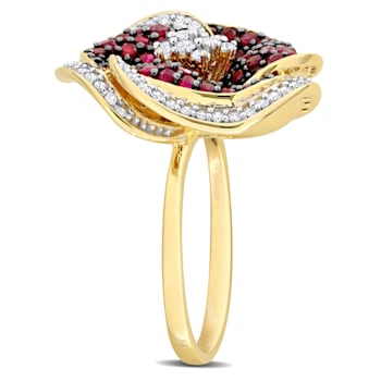 1 5/8 CT TGW Ruby and 3/5 CT TW Diamond Floral Ring in 14K Yellow Gold