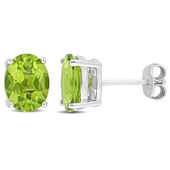 3 4/5 CT TGW Oval Peridot Stud Earrings in Sterling Silver