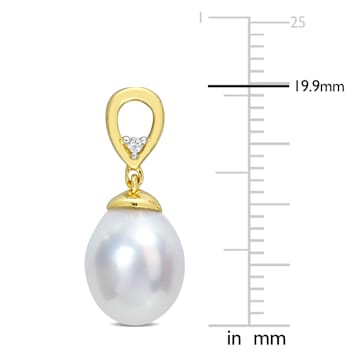 8-9MM South Sea Cultured Pearl and White Topaz Earrings in 14K Yellow
Gold Over Sterling Silver