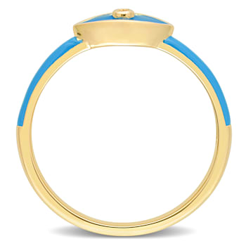 0.01 CT TGW Created White Sapphire Evil Eye Blue Enamel Ring in Yellow
Plated Sterling Silver