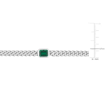 7/8 CT TGW Octagon Created Emerald Curb Link Chain Necklace in Sterling Silver