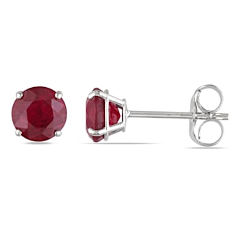 1 3/8 CT TGW Ruby Stud Earrings in 14K White Gold