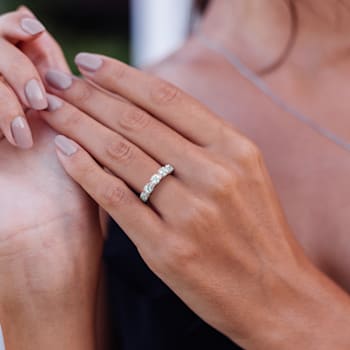 1 3/8 CT TGW Aquamarine and White Topaz Semi-Eternity Ring in Sterling Silver
