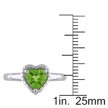 1 1/3 CT TGW Peridot Heart Halo Ring in Sterling Silver
