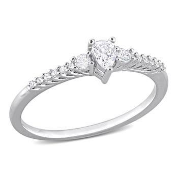 1/3 CT TGW Created White Sapphire and Diamond Accent Engagement Ring in
Sterling Silver