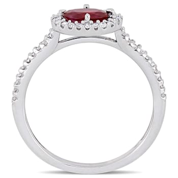 3/5 CT TGW Ruby and 1/5 CT TW Diamond Halo Ring in 14K White Gold