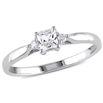 1/3 CT TGW Created White Sapphire and Diamond Accent Ring in Sterling Silver