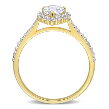 1 7/8 CT TGW Created White Sapphire Halo Teardrop Ring in Yellow Plated
Sterling Silver