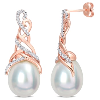 12-12.5MM South Sea Cultured Pearl and 1/3 CT TW Diamond Earrings in
Rose Plated Sterling Silver