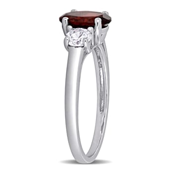 2 CTW  Garnet and Created White Sapphire 3-Stone Ring in Sterling Silver