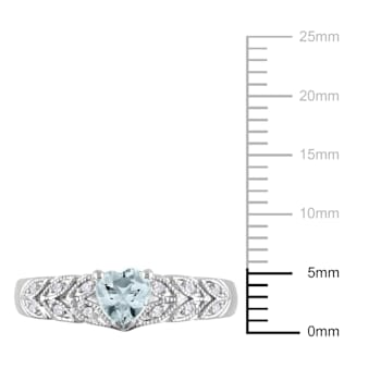 1/3 CT TGW Aquamarine and Diamond Accent Vintage Heart Ring in Sterling Silver