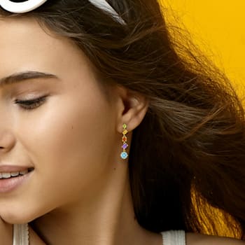 4 1/2 CT TGW Multi-Gemstone Drop Earrings in Yellow Plated Sterling Silver