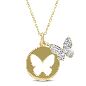 1/10ctw Diamond Double Butterfly Pendant with Chain in 18K Yellow Gold
Over Sterling Silver