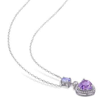 1 1/4 CT TGW Tanzanite, Amethyst and Diamnd Accent Pendant with Chain in
Sterling Silver