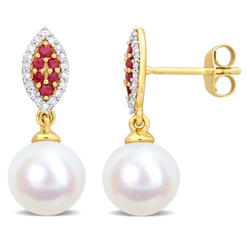 8MM Freshwater Cultured Pearl, 1/6 CT TGW Ruby, 1/7 CT TW Diamond
Earrings in 14K Yellow Gold