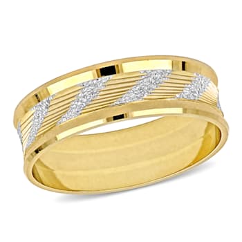 Men's 6mm Ribbed and Striped Curved Wedding Band in 14K Yellow Gold