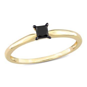 1/4 ct Black Diamond Solitaire Engagement Ring in 14K Yellow Gold