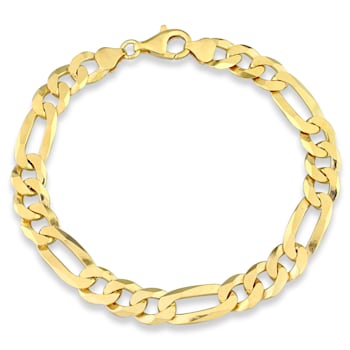 8.9mm Flat Figaro Chain Bracelet in 18k Yellow Gold Plated Sterling
Silver, 9 in