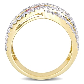 3 3/4 CT TGW Multi-Color Sapphire Crisscross Ring in 14K Yellow Gold
