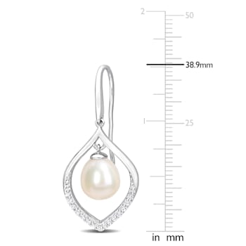 8-8.5MM Freshwater Cultured Pearl and 1/3 CT TGW White Sapphire Earrings
in Sterling Silver