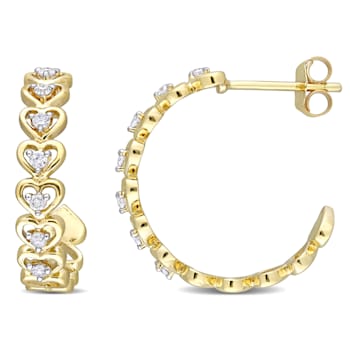 1/5 CT TW Diamond Semi-Hoop Heart Earrings in 10k Yellow Gold