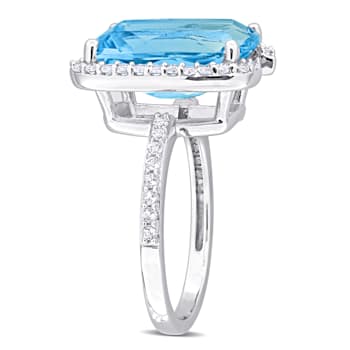 9 2/5 CT TGW Sky Blue and White Topaz Cocktail Ring in Sterling Silver