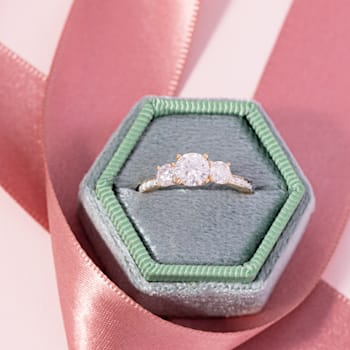 1-3/8 CT DEW Created Moissanite 3-Stone Engagement Ring in 10K Yellow Gold