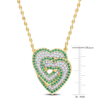 1 2/5 CT TGW Created White Sapphire and Created Emerald Interlocking
Hearts Pendant with Chain