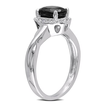 1 3/5 CTW Black Sapphire and Diamond Crossover Ring in Sterling Silver
