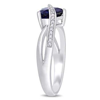 1 7/8 CT TGW Created Blue Sapphire and Diamond Accent Heart Crossover
Ring in Sterling Silver