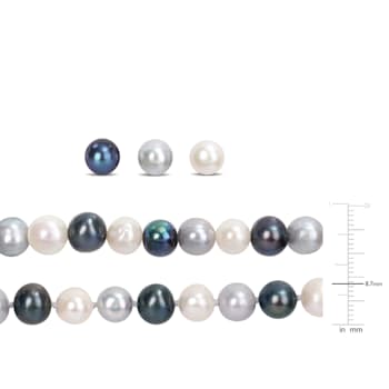 7.5-8MM Multi-Color Freshwater Cultured Pearl Necklace, Earrings &
Bracelet Set in Sterling Silver