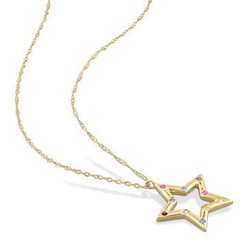 1/4 CT TGW Multi-Color Gemstone Star Pendant with Chain in 10K Yellow Gold