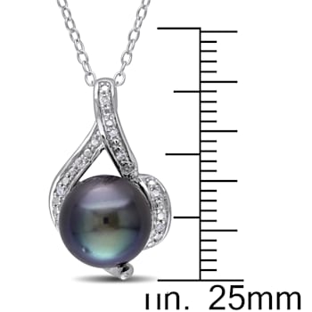 9-9.5MM Black Tahitian Cultured Pearl and Diamond Pendant with Chain in
Sterling Silver